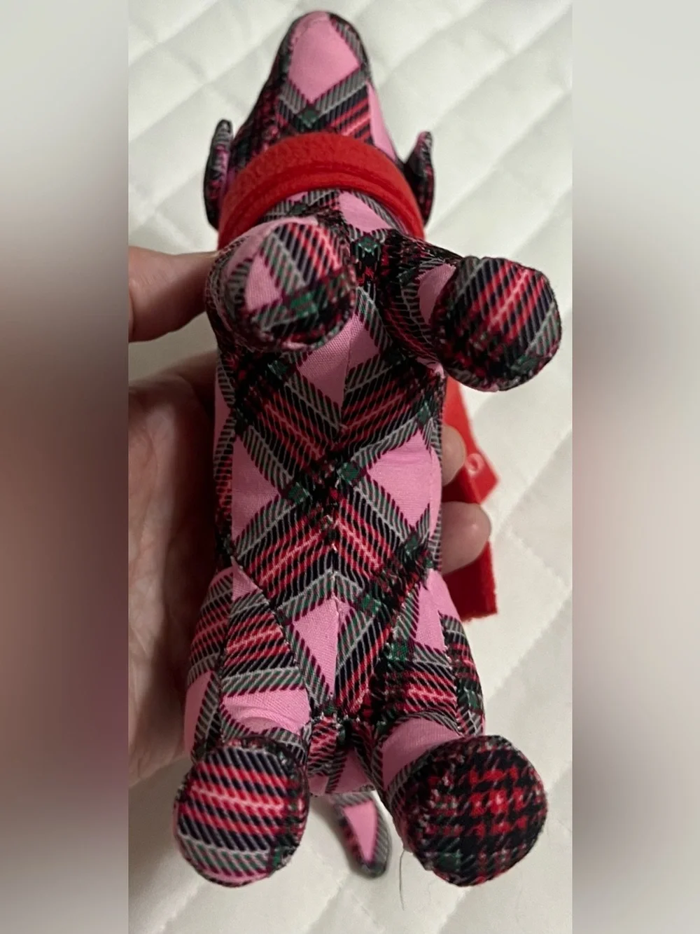 PINK Victoria's Secret Plaid Dog Stuffed Animal Toy with Red Scarf -no tag